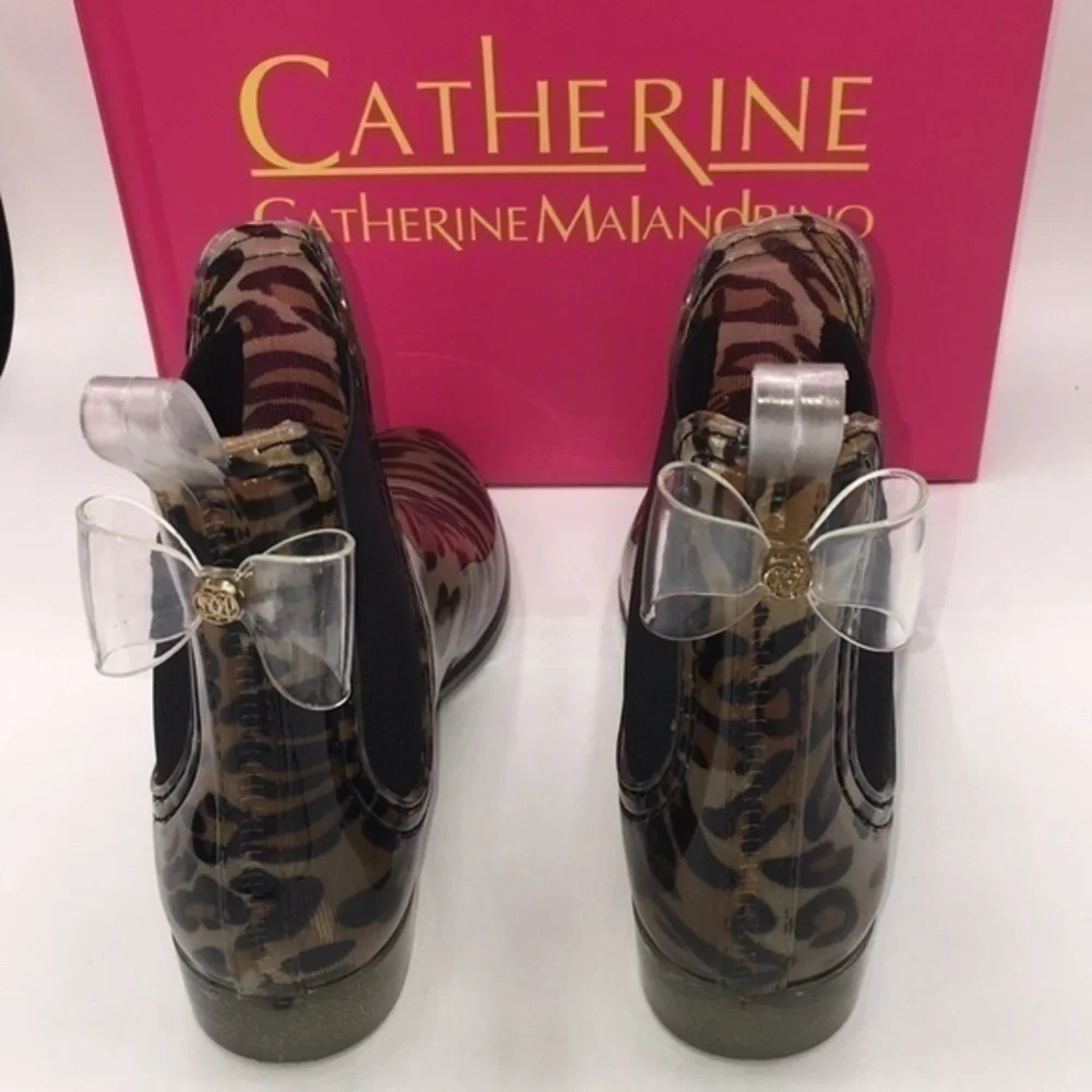 CATHERINE MALANDRINO Leopard bow rain boots